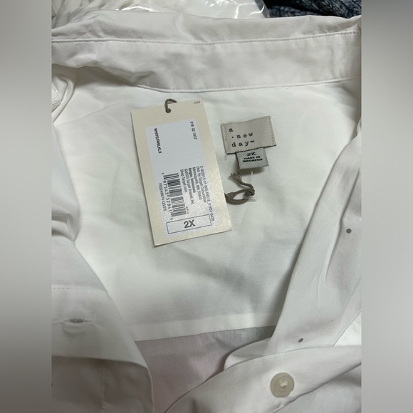 A New Day Pure White Silver Rhinestones Glam Button Down Long Sleeve Shirt Top - Picture 6 of 8